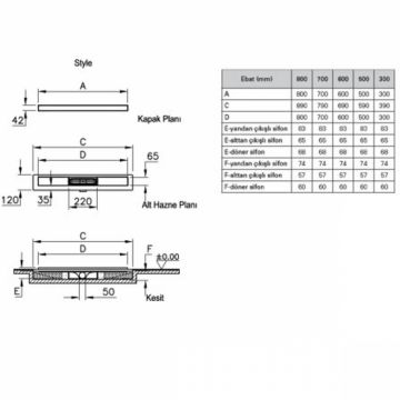 Canal   rigola de dus 300 070 style mat evacuare laterala h:60   59980382000