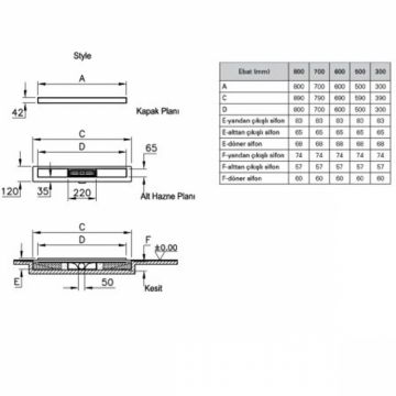 Canal   rigola de dus 300 070 style mat evacuare laterala h:80   59980380000