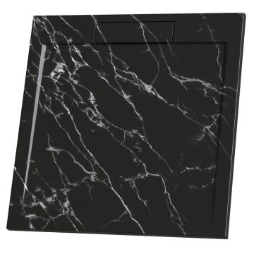 Cadita compozit pentru dus Inter Ceramic patrata 80x80 cm negru mat finisaj marmura