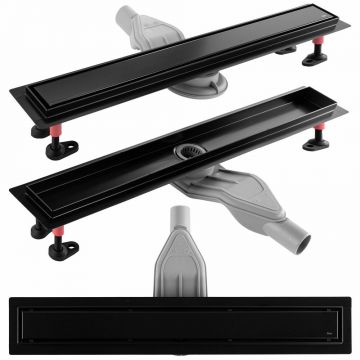 Set rigola pentru dus plus capac negru Rea Neox Superflow 90 cm