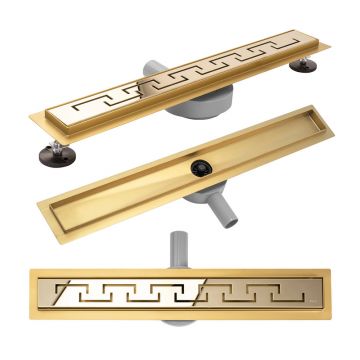 Set rigola pentru dus plus capac Rea Greek Pro Mirror auriu lucios 90 cm