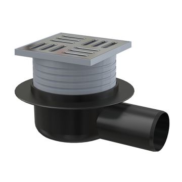 Sifon de pardoseală, Alcadrain, 105 x 105 mm, iesire laterală, grătar din oțel inoxidabil