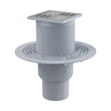 Sifon de pardoseală, Alcadrain, cu ieșire verticală, grătar din oțel inoxidabil, 10,2 x 10,2 cm