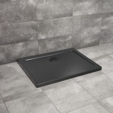 Cadita dus dreptunghiulara Radaway Doros D Stone 100x90 cm acril negru