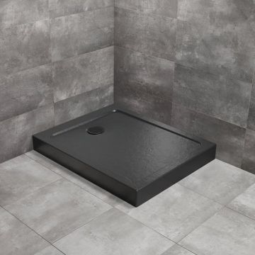 Cadita dus dreptunghiulara Radaway Doros F Compact Stone 100x80 cm acril negru