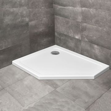 Cadita dus pentagonala Radaway Doros PT E 100x90 cm acril alb stanga