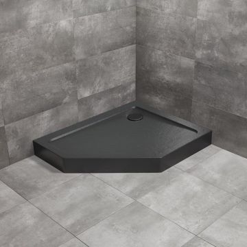 Cadita dus pentagonala Radaway Doros PT E Compact Stone 100x80 cm acril negru dreapta