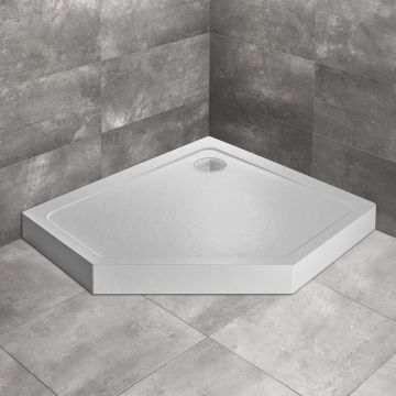 Cadita dus pentagonala Radaway Doros PT E Compact Stone 90x80 cm acril alb dreapta