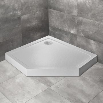 Cadita dus pentagonala Radaway Doros PT E Compact Stone 90x80 cm acril alb stanga