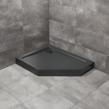 Cadita dus pentagonala Radaway Doros PT E Compact Stone 90x80 cm acril negru stanga