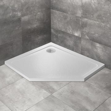Cadita dus pentagonala Radaway Doros PT E Stone 100x80 cm acril alb stanga