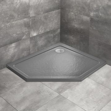 Cadita dus pentagonala Radaway Doros PT E Stone 90x80 cm acril antracit dreapta