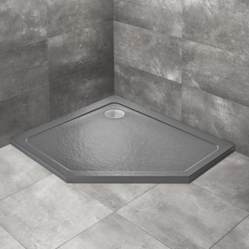 Cadita dus pentagonala Radaway Doros PT E Stone 90x80 cm acril antracit stanga