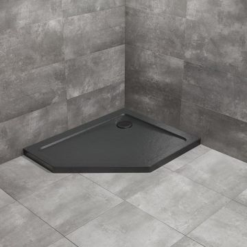 Cadita dus pentagonala Radaway Doros PT E Stone 90x80 cm acril negru dreapta