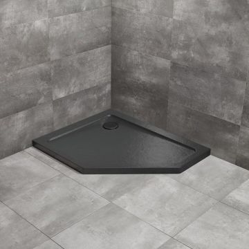 Cadita dus pentagonala Radaway Doros PT E Stone 90x80 cm acril negru stanga