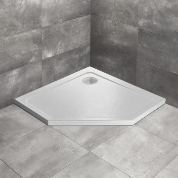 Cadita dus pentagonala Radaway Doros PT Stone 80x80 cm acril alb