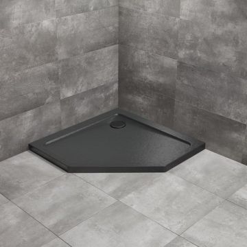 Cadita dus pentagonala Radaway Doros PT Stone 90x90 cm acril negru