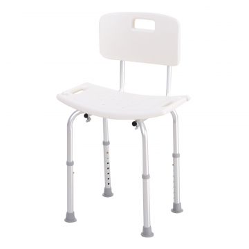 Scaun de Dus Antiderapant cu Spatar si inaltime Reglabila pe 8 Pozitii, 50,6x43x71-88 cm, Alb