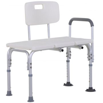 Scaun de Dus cu inaltime Reglabila pe 6 Nivele, Picioare si Brate Antiderapante, 74x53x80-92 cm, Alb
