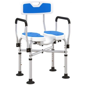 Scaun de Dus cu Spatar, Brate, sezut Canelatat, Bare de Ranforsare si inaltime Reglabila, 53x41,5x78,5-91,5 cm, Albastru