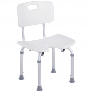 Scaun de Dus Reglabil pe 8 Nivele cu Orificii de Drenaj si sezut in Forma de U, 48x42x71-83,5 cm, Alb