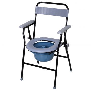 Scaun de Toaleta Pliabil cu Galeata Detasabila pentru Varstnici si Persoane cu Dizabilitati, 52x50x75 cm, Negru